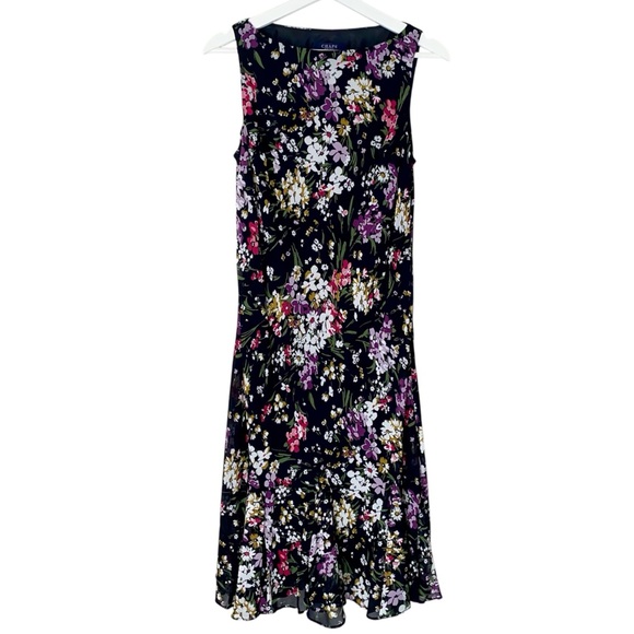 Chaps Dresses & Skirts - CHAPS Dress Midi Lined Chiffon Sleeveless Boat Neck Black Floral Women Size 10